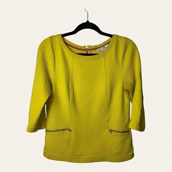 0506W.. BODEN‎ BLOUSE 3/4 SLEEVES LIME YELLOW IN COLOR ZIPPERED POCKETS - Picture 2 of 12